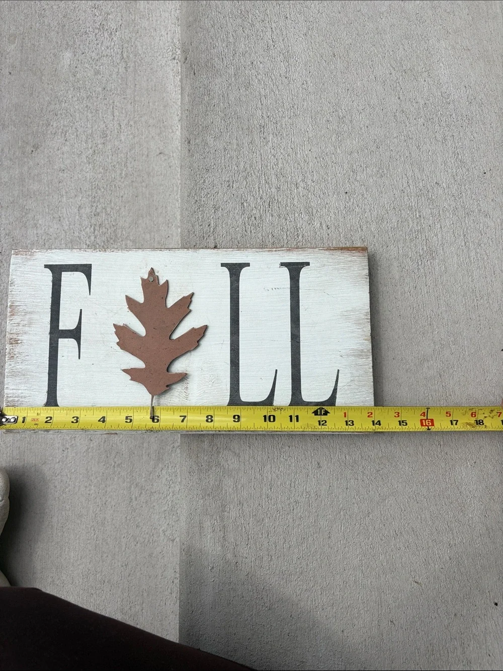 Rustic White Wood FALL Wall Sign with Brown Leaf Accent